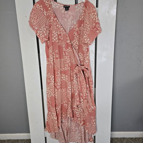 Wrangler Retro Floral Patchwork‎ Hi-Low Ruffle Midi Dress XL Pink Western Rodeo - Picture 1 of 12